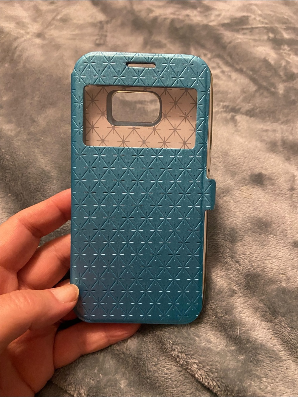Samsung Blue Flip Window Case with Geometric Texture